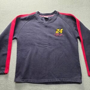 Jeff Gordon 24 NASCAR Sweatshirt Navy Blue Red Stripe Mens Large Winners Circle